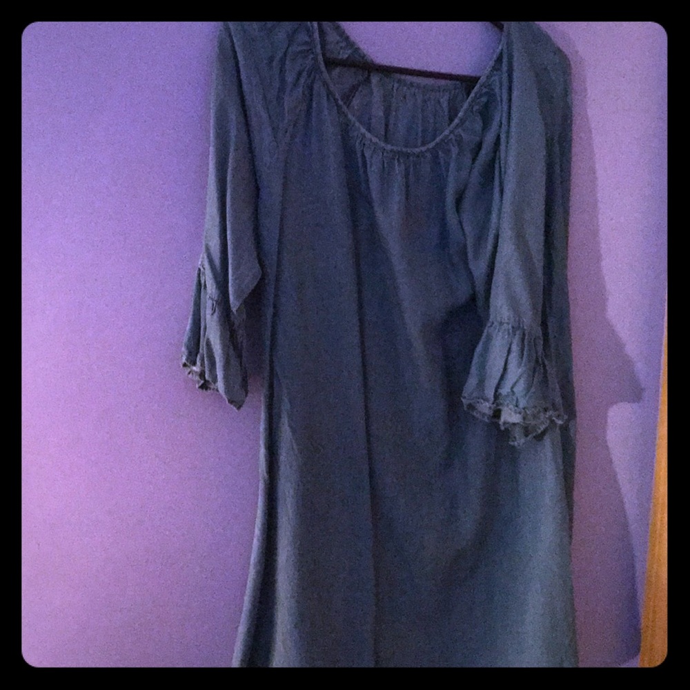 A blue denim dress.